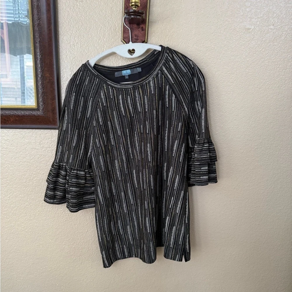 Anthropologie Eva Franco Metallic Ruffle Sleeve Top Size XSmall - Picture 2 of 4